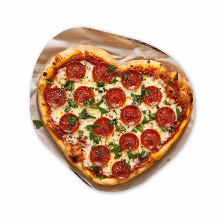 Organisch schilderij - Glas - Pizza - Hart - Pepperoni - Tomaat — 1
