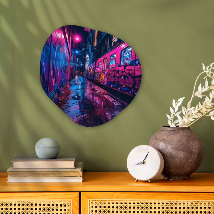 Organisch schilderij - Forex - Stad - Neon - Nacht - Roze - Graffiti — 2