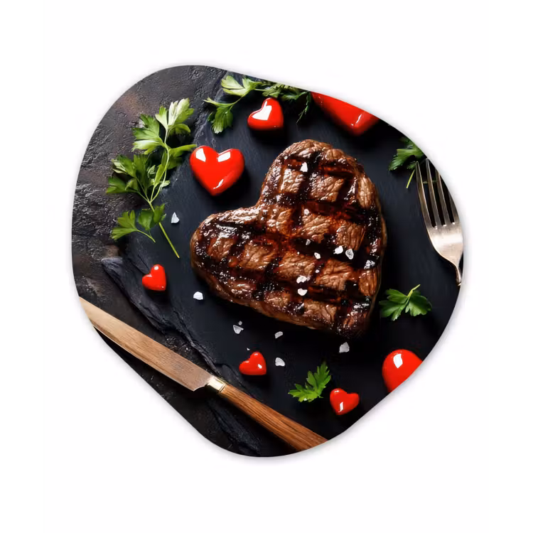 Organisch schilderij - Glas - Steak - Hart - Bestek — 1