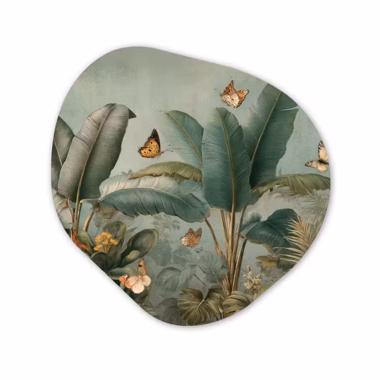 Organisch schilderij - Forex - Tropisch bladerdek - Vlinders - groen - Bruin — 1