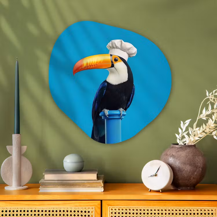 Organisch schilderij - Glas - Tucan - Sokkel - Vogel - Koksmuts — 2