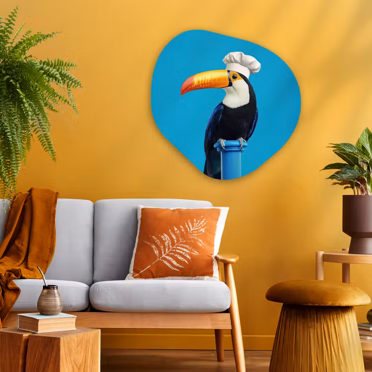 Organisch schilderij - Glas - Tucan - Sokkel - Vogel - Koksmuts — 3