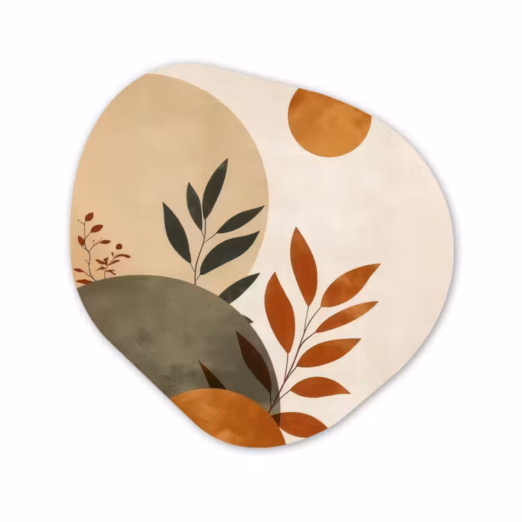 Organisch schilderij - Glas - Vormen - Rond - Bladeren - Beige — 1