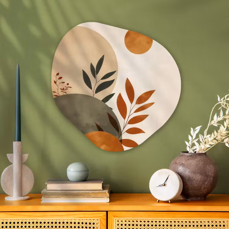 Organisch schilderij - Glas - Vormen - Rond - Bladeren - Beige — 2