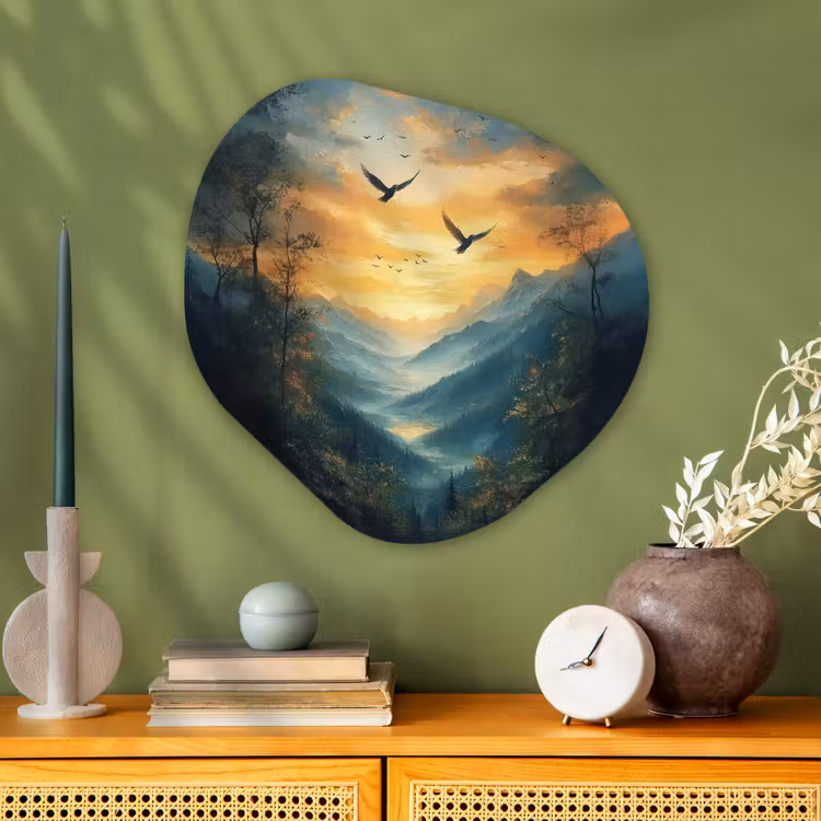 Organisch schilderij - Glas - Vogels - Zon - Bomen - Groen — 2