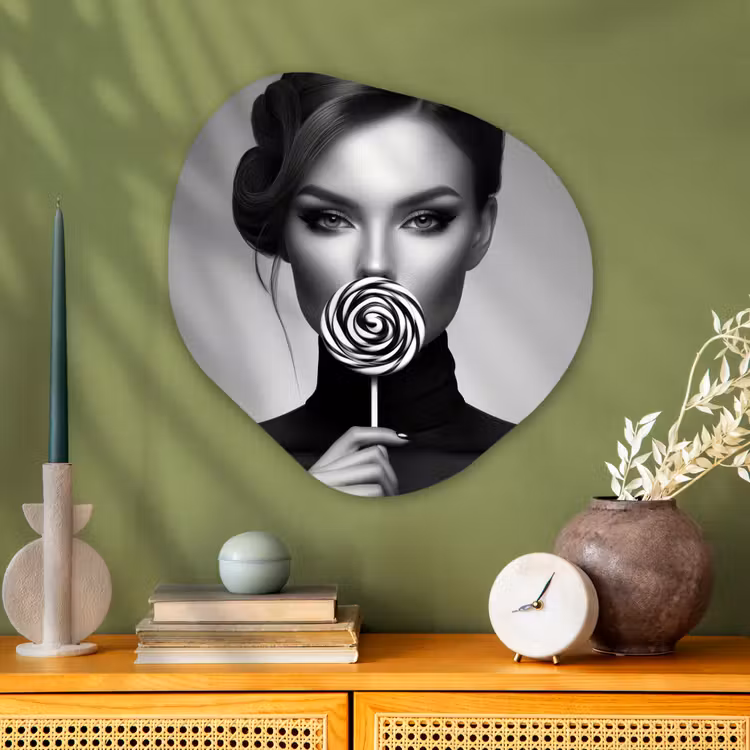 Organisch schilderij - Glas - Vrouw - Lolly - Zwart — 2