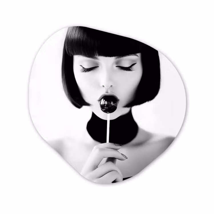 Organisch schilderij - Glas - Vrouw - Lolly - Zwart - Wit — 1