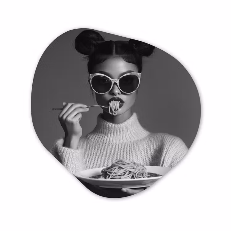 Organisch schilderij - Glas - Vrouw - Pasta - Zonnebril — 1