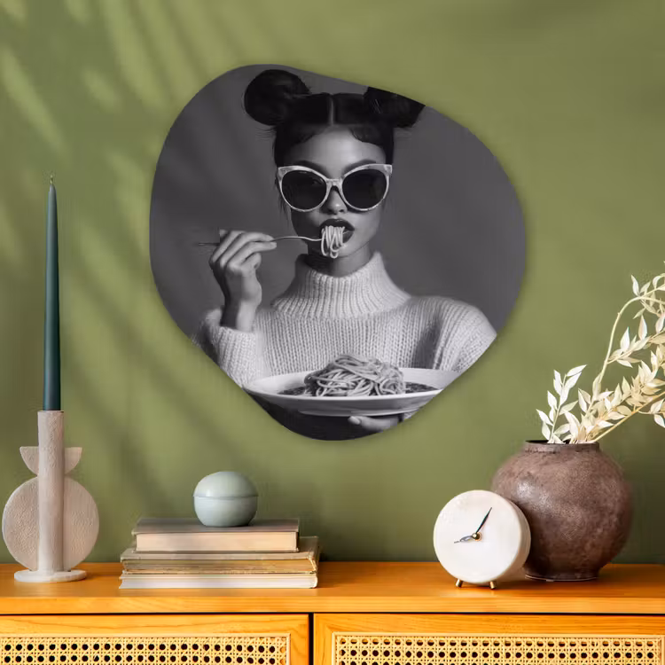 Organisch schilderij - Glas - Vrouw - Pasta - Zonnebril — 2