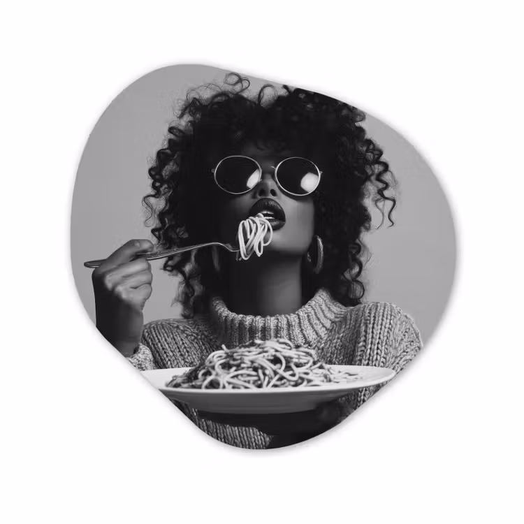 Organisch schilderij - Glas - Vrouw - Pasta - Zwart - Wit — 1