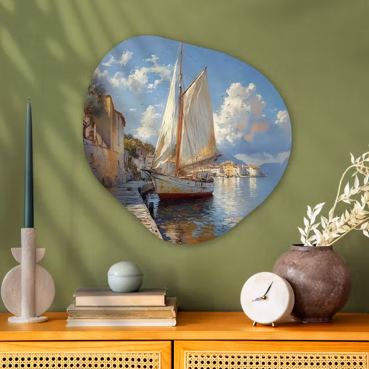 Organisch schilderij - Glas - Zeilschip - Huizen - Kade - Zee — 2