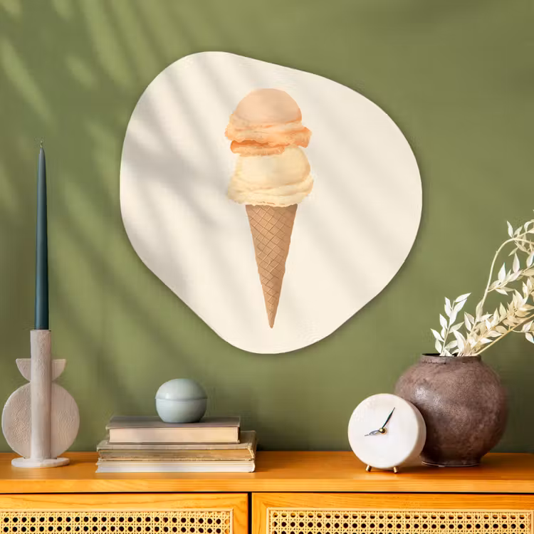 Organisch schilderij - Glas - Minimalistisch - Schepijs - Hoorntje - Beige — 2