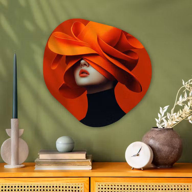 Organisch schilderij - Glas - Oranje - Hoed - Vrouw — 2