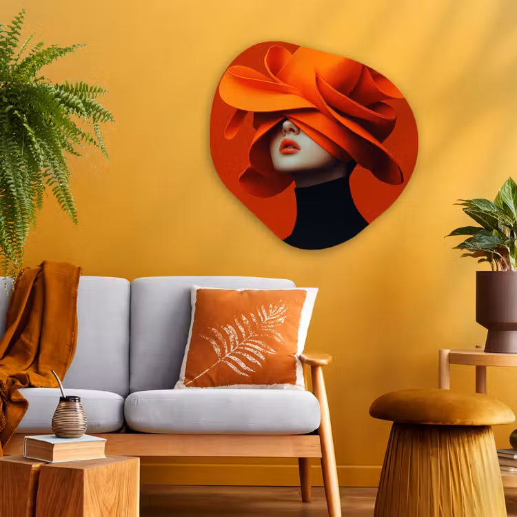 Organisch schilderij - Glas - Oranje - Hoed - Vrouw — 3