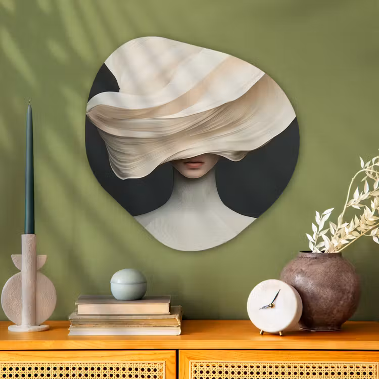 Organisch schilderij - Glas - Vrouw - Beige - hoed — 2