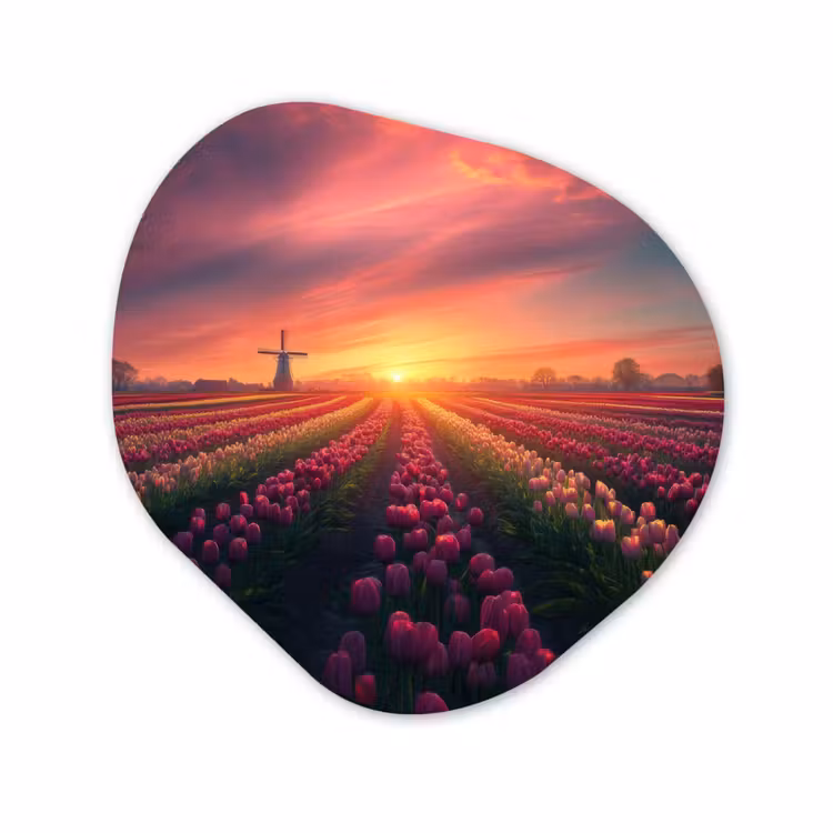 Organisch schilderij - Glas - Windmolen - Zonsondergang - Landschap — 1