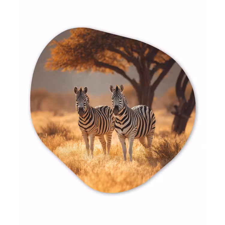 Organisch schilderij - Forex - Zebra's - Savannelandschap - Gras — 1