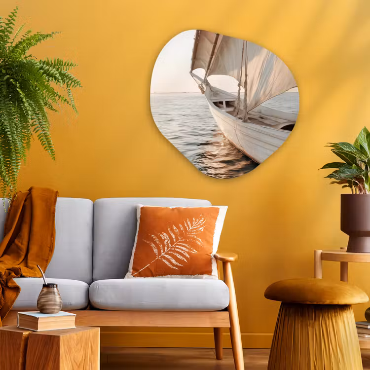 Organisch schilderij - Glas - Zeilboot - Zee - Beige - Zon — 3