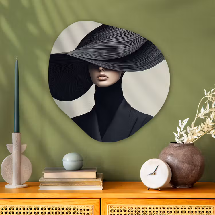 Organisch schilderij - Glas - Zwart - Vrouw - Hoed — 2