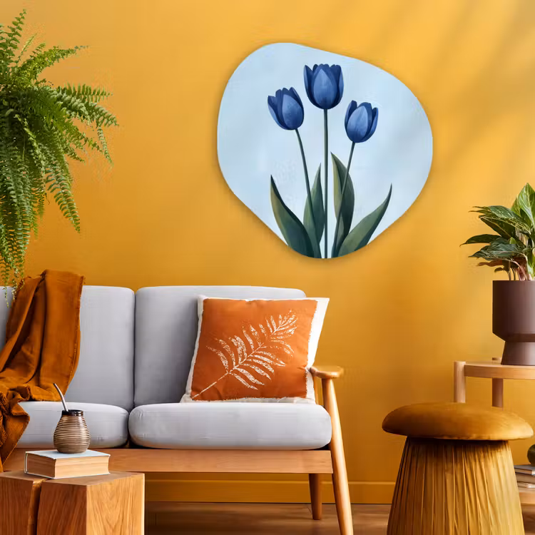 Organisch schilderij - Glas - Tulpen - Blauw - Bladeren — 3