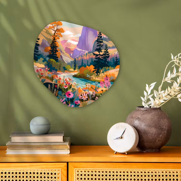 Organisch schilderij - Forex - Rivier - Vallei vol bloemen - Levendig — 2