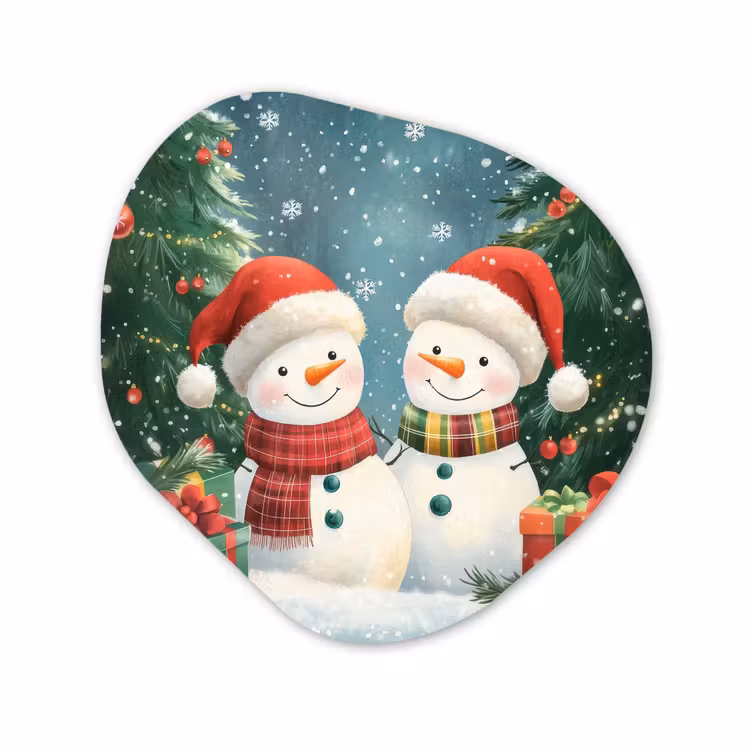 Organisch schilderij - Forex - Sneeuwpop - Kerstsneeuw - Groen - Rood — 1