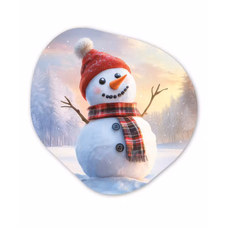 Organisch schilderij - Forex - Sneeuwpop - Zonsondergang - Wit — 1