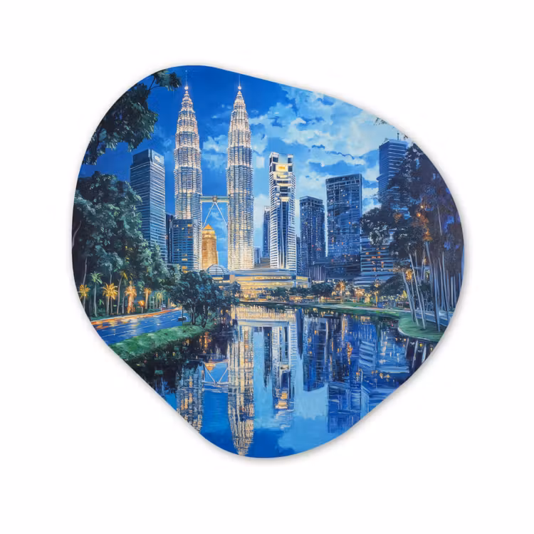 Organisch schilderij - Glas - Stad Kuala Lumpur - Skyline - Wolkenkrabbers - Water — 1
