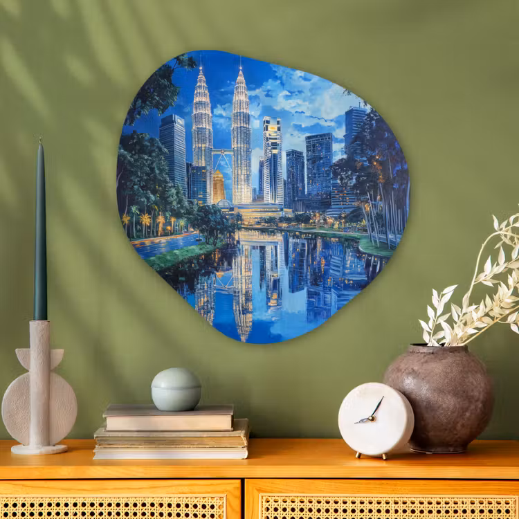 Organisch schilderij - Glas - Stad Kuala Lumpur - Skyline - Wolkenkrabbers - Water — 2