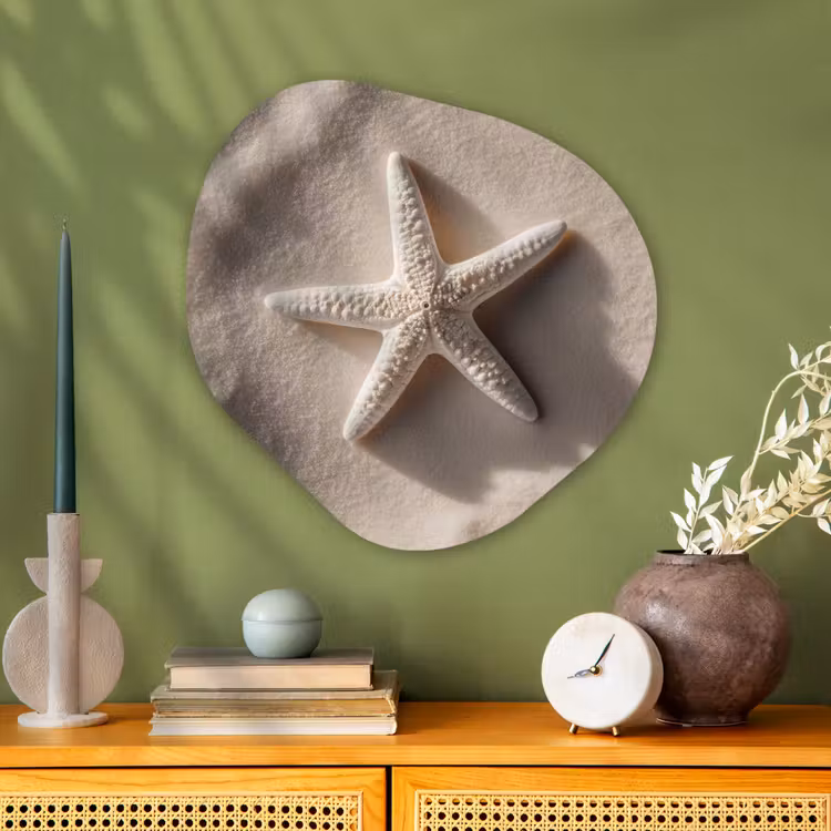 Organisch schilderij - Glas - Strand - Zeester - Zand - Beige — 2