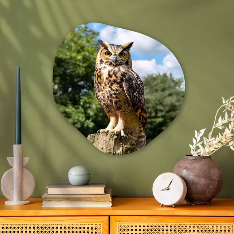 Organisch schilderij - Glas - Uil - Boomstronk - Bos - Lucht — 2