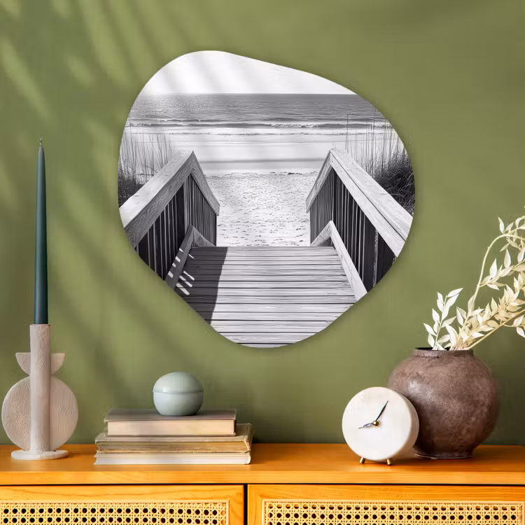 Organisch schilderij - Glas - Loopbrug - Hout - Strand - Zee — 2