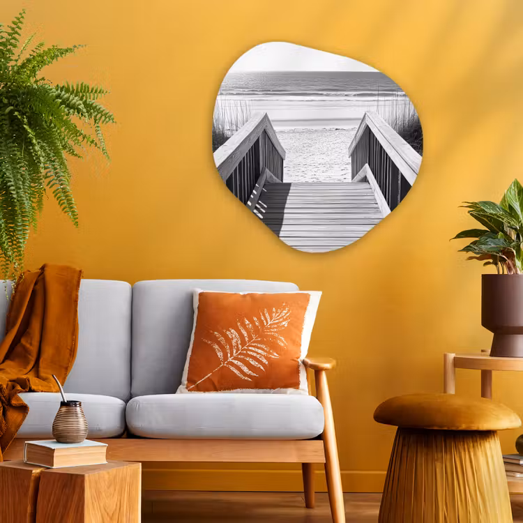 Organisch schilderij - Glas - Loopbrug - Hout - Strand - Zee — 3