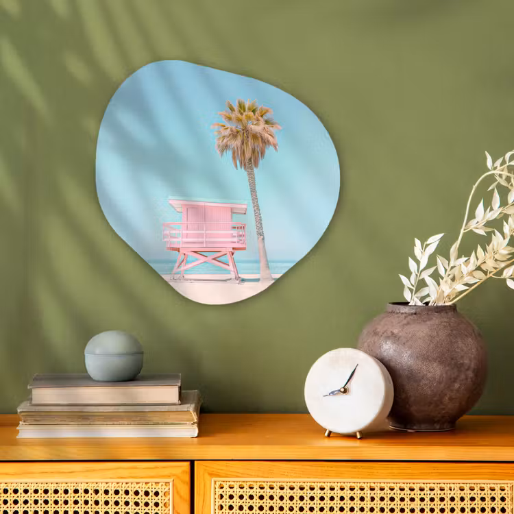 Organisch schilderij - Forex - Palmboom - Strandhuis - Roze — 2