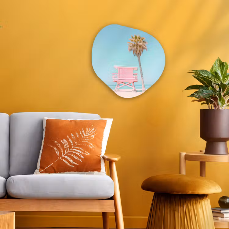 Organisch schilderij - Forex - Palmboom - Strandhuis - Roze — 3