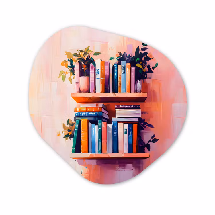 Organisch schilderij - Glas - Planken - Boeken - Bladeren — 1