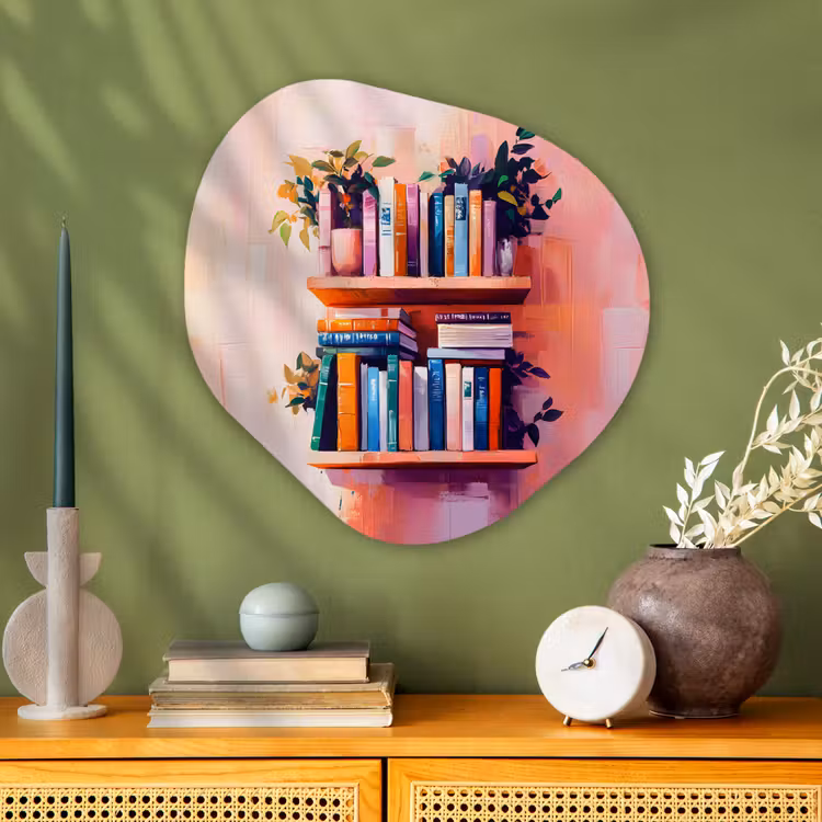 Organisch schilderij - Glas - Planken - Boeken - Bladeren — 2