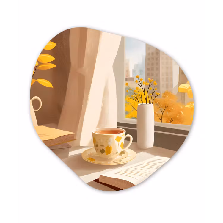 Organisch schilderij - Glas - Thee - Boek - Thee - Herfst — 1