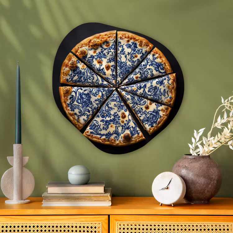 Organisch schilderij - Glas - Pizza - Eten - Delftsblauw — 2