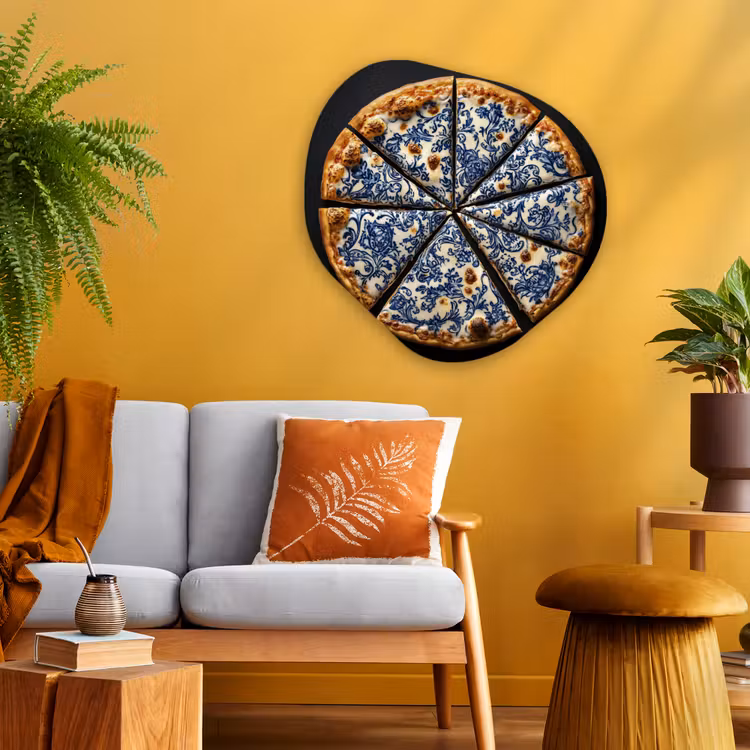 Organisch schilderij - Glas - Pizza - Eten - Delftsblauw — 3