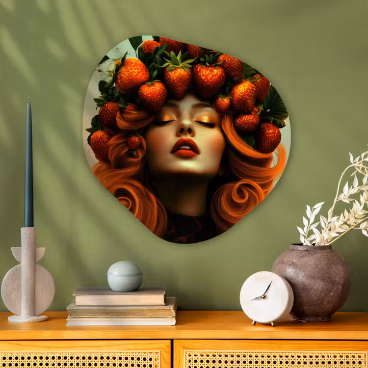 Organisch schilderij - Glas - Vrouw - Aardbeien - Kroon — 2