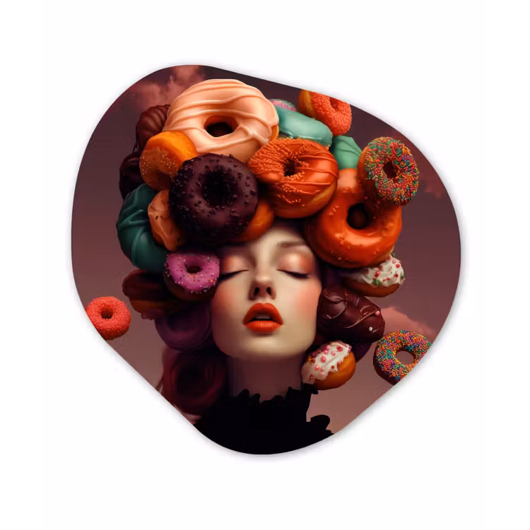 Organisch schilderij - Glas - Vrouw - Donuts - Kleurrijk — 1
