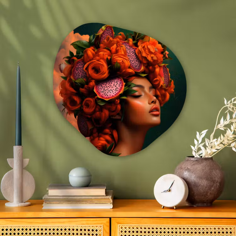 Organisch schilderij - Glas - Vrouw - Drankenfruit - Rozen — 2