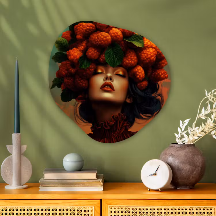 Organisch schilderij - Glas - Vrouw - Frambozen - Bladeren — 2