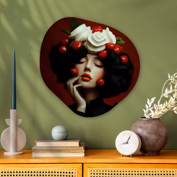 Organisch schilderij - Glas - Vrouw - Kersen - Slagroom — 2
