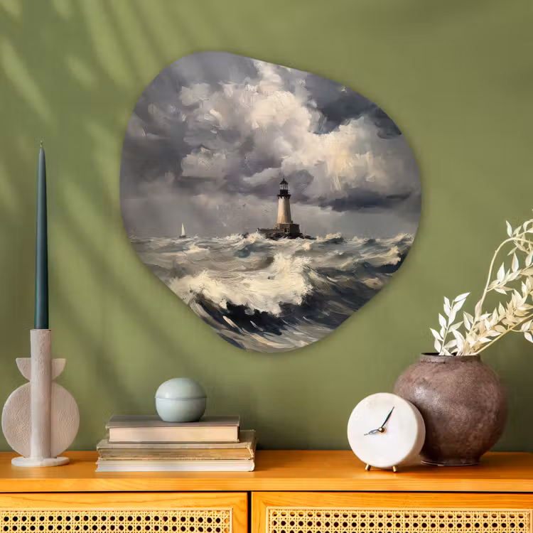 Organisch schilderij - Glas - Vuurtoren - Golven - Storm — 2