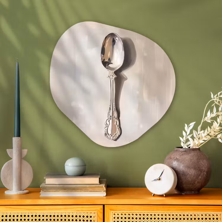 Organisch schilderij - Glas - Lepel - Verf - Zilver — 2