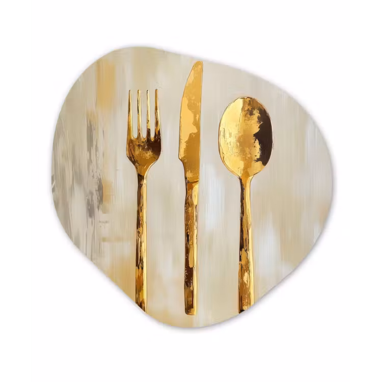 Organisch schilderij - Glas - Verf - Goud - Bestek — 1