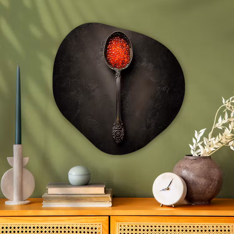 Organisch schilderij - Glas - Zwart - Lepel - Caviar — 2