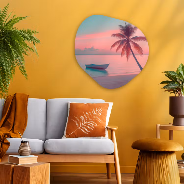 Organisch schilderij - Glas - Zee - Boot - Zonsondergang — 3